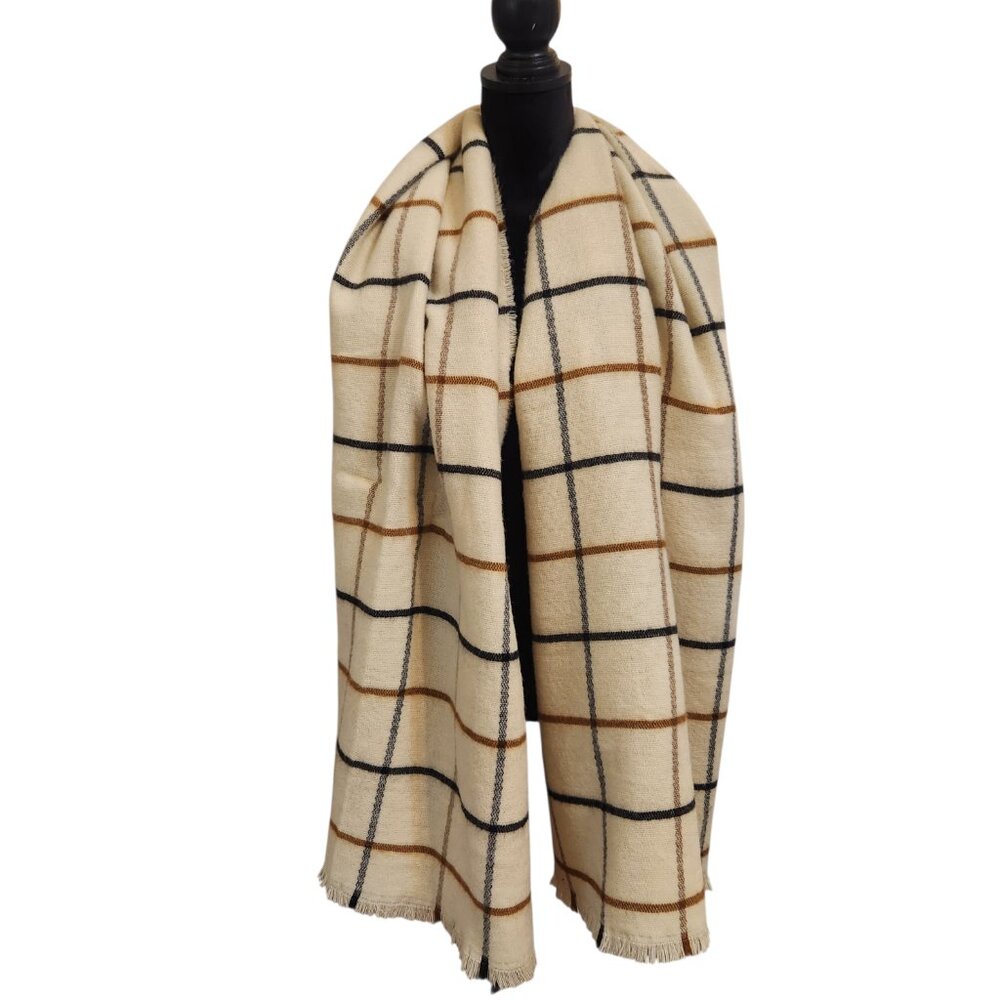 Zara Beige Plaid Neck Scarf - Picture 3 of 5